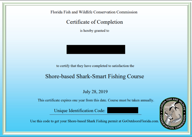 Florida Shark Course Certificate